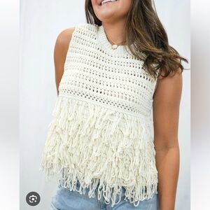 Sincerely Ours Montauk Cream Fringed Sweater Vest NWT